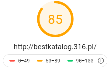 Katalog stron http://bestkatalog.316.pl - wynik z Google PageSpeed Insights na poziomie 85 dla testu mobilnego